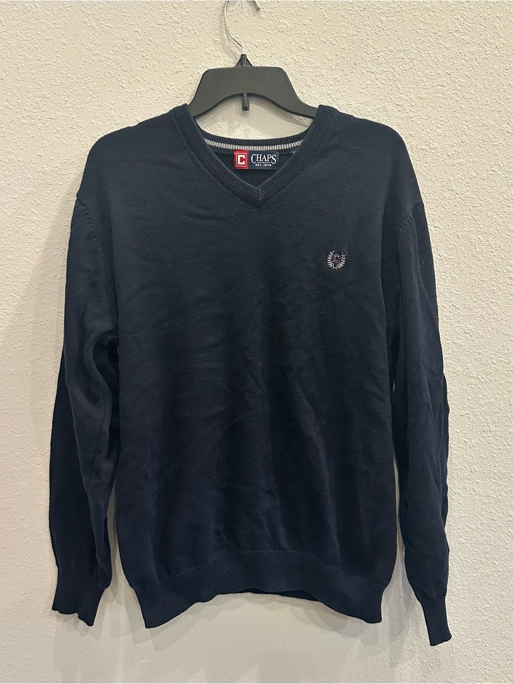 Chaps Black V Neck Cotton Sweater Preppy Classic Large